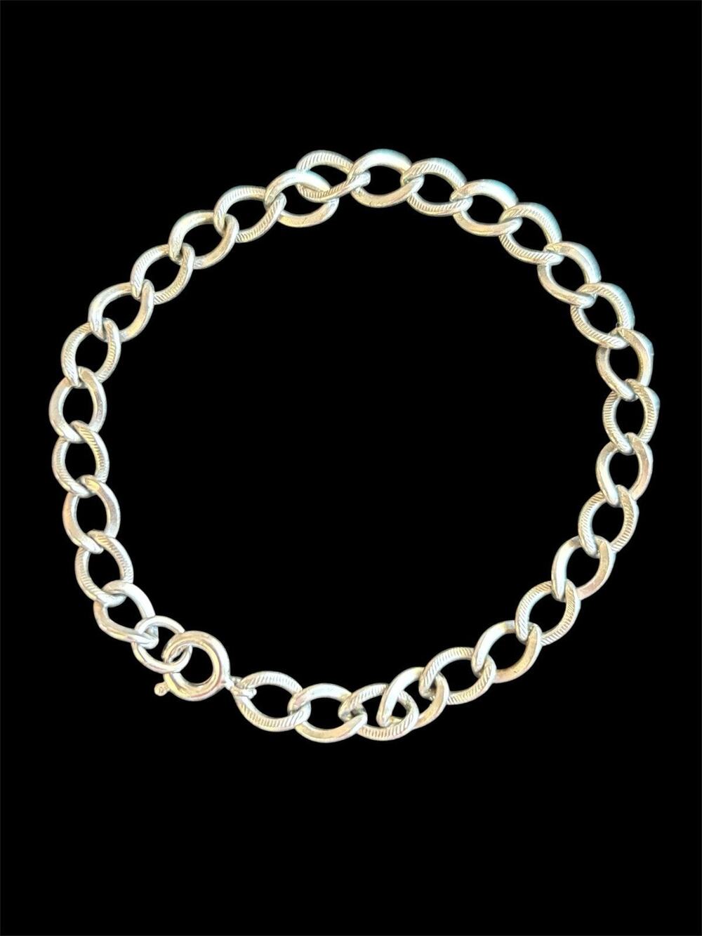 Vintage Silver Tone Double Curb Charm Bracelet 6.75”